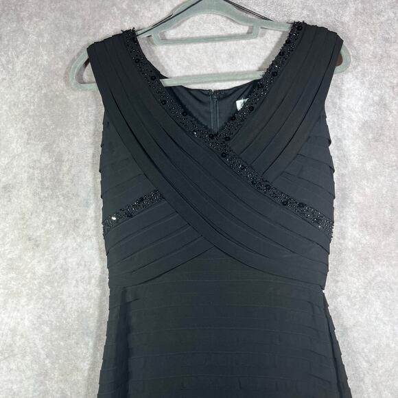 Cache Sheath Dress Womens 6‎ Black Embellished Cross Front Sleeveless Midi Party - Picture 2 of 9